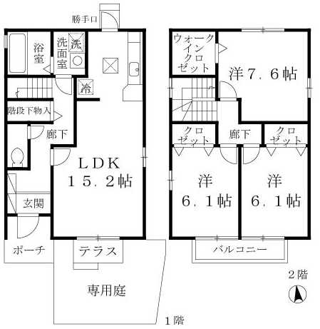 梅田様戸建ⅡB|神戸市西区水谷(JR山陽本線明石駅)の貸家間取 梅田様戸建ⅡB|神戸市西区水谷(JR山陽本線明石駅)の貸家間取