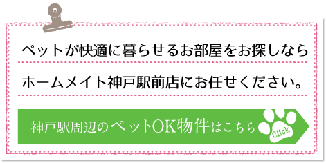 ペットが快適に暮らせるお部屋をお探しならホームメイト神戸駅前店にお任せください。